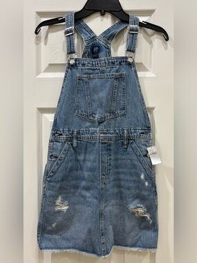 GAP Kids Blue Distressed Denim Overall Dress